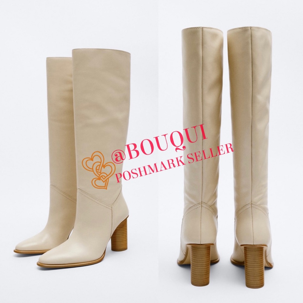 BLOGGERS FAV ZARA KNEE HIGH HEELED LEATHER BOOTS - Picture 4 of 9